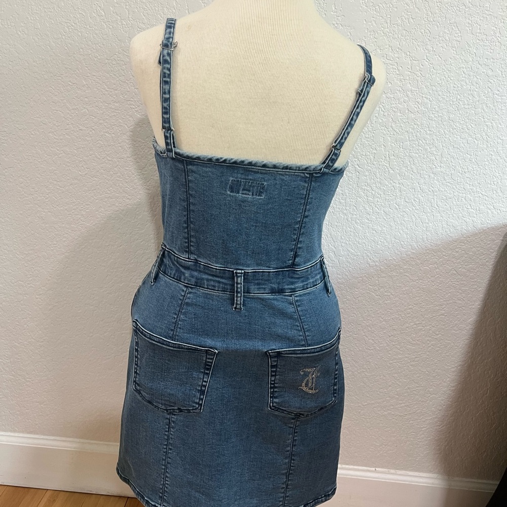 NWT Juicy Couture Denim Sweetheart Neckline mini Dress dark Wash size M NWT - Picture 3 of 13